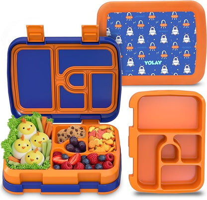 YOLAY Bento Box for Kids Lunch Box Leak-Proof, 5-Compartment Lunch Box Kids for Ages 3-10, Durable with Anti-Slip Base, Suitable for Schools, Outdoor and Travel (Mermaid) (Robo)