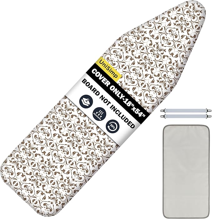 Ironing Board Cover and Pad 18"x54" Extra Thick Natural Cotton, Scorch and Stain Resistant Iron Board Cover,Extra Large Iron Board Cover with Fasteners Heavy Duty Heatproof Elastic Edge Taupe