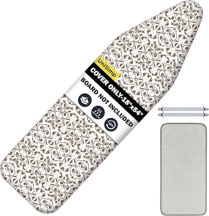 Ironing Board Cover and Pad 18"x54" Extra Thick Natural Cotton, Scorch and Stain Resistant Iron Board Cover,Extra Large Iron Board Cover with Fasteners Heavy Duty Heatproof Elastic Edge Taupe