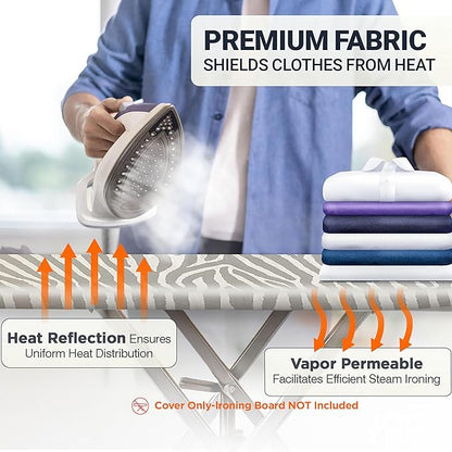 Ironing Board Cover and Pad 18"x49" Extra Thick Natural Cotton, Scorch and Stain Resistant Padding, Extra Wide Iron Board Cover with Fasteners Heavy Duty Elastic Edge, Heatproof Zebra