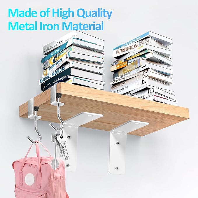 L Floating Shelf Brackets,8 Pack Heavy Duty L Brackets for Shelves, L 6" X H 4" White Metal Countertop Support Brackets,Wall Mounting for Wood