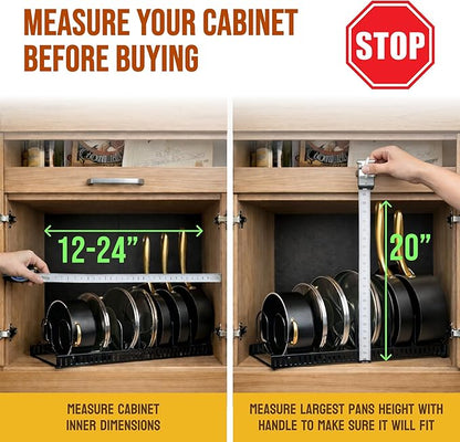 Norcalway Adjustable Bakeware Pots and Pans Organizer Under Cabinet,11 Dividers Cookie Sheet Baking Pan Pot Lid Organizers