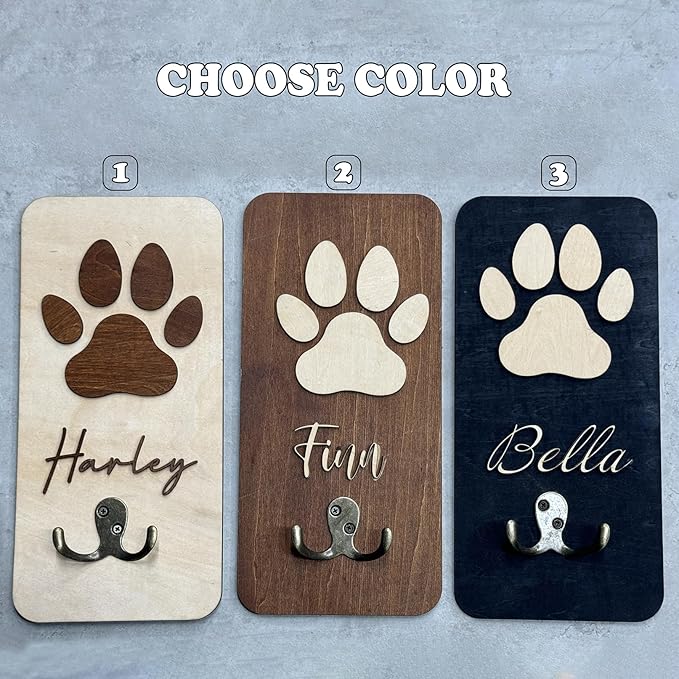 Personalized Dog Leash Holder Wall Mount, Pet Harness Hanger, Dog Collar Organizer for Entryway, Key Rack for Wall Decorative, Memorial Cat Leash Holder for Wall, Pet Loss Gifts, Home Decor