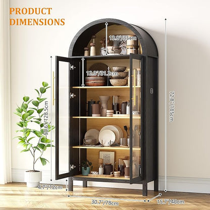 Display Cabinet with Glass Doors, 5-Tier Tall Curio Cabinet with LED Lights Display Case for Collectibles, Black