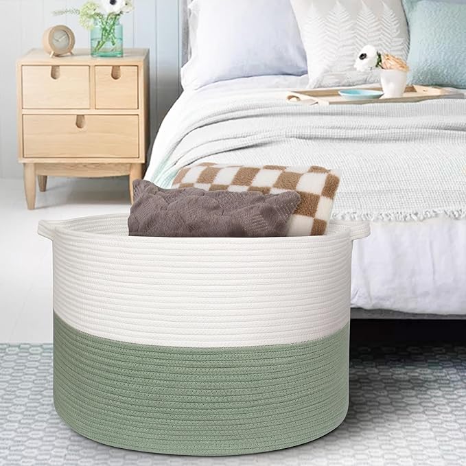 115L Extra Large Blanket Basket, Kids Dog Toy Storage Bin Box, Nursery Baby Toddler Toy Organizer, Soft Cotton Rope Woven Bin, XXXL Jumbo Basket for Blankets for Living Room, 23.6"x15.7"