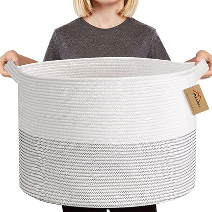 XXXL Large Cotton Rope Blanket Basket for Living Room, Woven Rope Storage Baskets for Organizing, Nursery Kids Toy Baskets Storage Bin Organizer, Baby Laundry Basket Hamper, Decor Basket, 88L