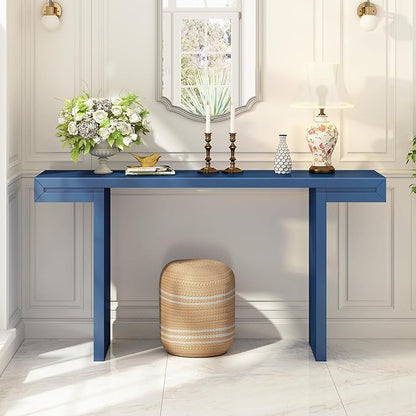 60" Large Console Table with Geometric Clean Lines Design,Stylish Entryway Table with Painted Finish and Adjustable Feet,Suitable for Living Room,Entryway,Navy Blue