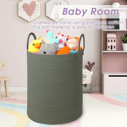 Large Laundry Basket,Laundry Hamper,15''x18'' Cotton Rope Storage Basket with Handles,baby hamper,Nursery Blanket Storage Living Room,toy basket,kids laundry(Green)