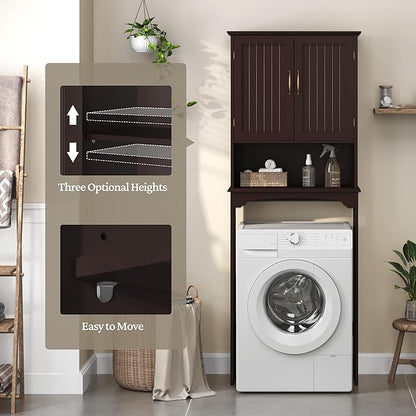 Yaheetech Over The Toilet Storage with 2 Doors & Adjustable Shelf, Free Standing Toilet Rack Wooden Space-saving Collect Cabinet, Bathroom Furniture, 9Dx24.5Wx66H Inches, Espresso