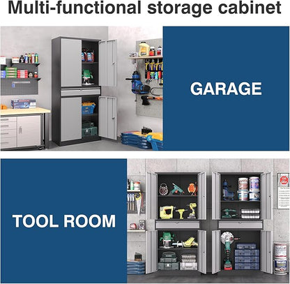 Metal Storage Cabinet with Lock, 71" Tall Garage Storage Cabinets with Doors and Shelves, Lockable Tool Cabinet for Home Office, Garage, Pantry