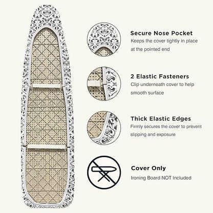 Ironing Board Cover and Pad 15"x54" Extra Thick Natural Cotton, Scorch and Stain Resistant Padding,Standard Size Iron Board Cover with Fasteners Heavy Duty Elastic Edge, Heatproof Ash