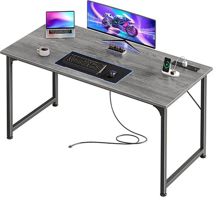 PRAISUN 47 X 20 Inch Office Computer Desk with Power Outlets and USB-C Port, Larger Gaming Desk, for Home Office, Study, Bedroom, Writing Work from Home Table, Metal Frame, Grey