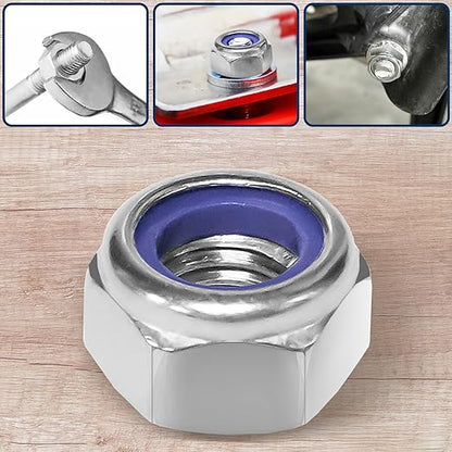 Locknuts Assortment Kit,M3 M4 M5 M6 M8 M10 M12 140PCS Metric Nylon Insert Lock Nuts Set,304 Stainless Steel Lock Nuts for Bolt