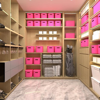 6 Pack Pink Storage Bins with Lids Stackable Storage Container for Organizing, Storage Boxes with Handle for Shelves, Cute Storage Bin for Craft, Snacks, 9.85x6.9x5.7 inch