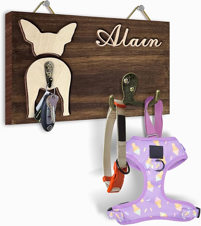 Personalized Dog Leash Holder, Dog Butt Harness Wall Hanger Organizer with Name, Hooks for Leashes, Keys, Collars, Funny Leash Rack Wall Mount for Entryway, Gift for Pet Lovers, Home Décor