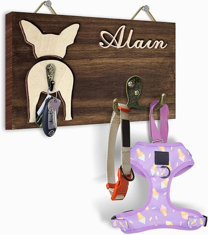 Personalized Dog Leash Holder, Dog Butt Harness Wall Hanger Organizer with Name, Hooks for Leashes, Keys, Collars, Funny Leash Rack Wall Mount for Entryway, Gift for Pet Lovers, Home Décor