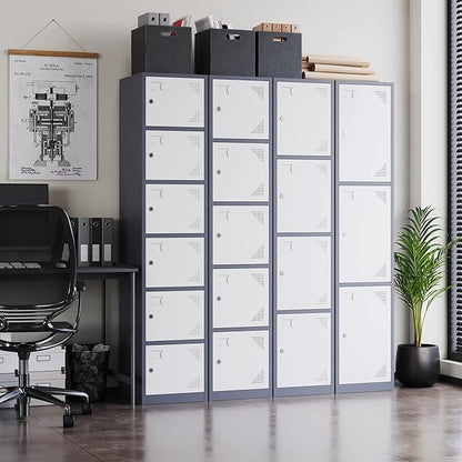Letaya Metal Lockers for Employees,71" Steel Storage Cabinet with 4 Door Lockable for Office Staff,Home Sundries,Gym,School (Gray&White)