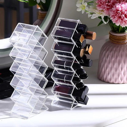 2 Pack Acrylic Lipstick Holder Organizer 32 Slots Clear Lip Gloss Holder Organizers Stackable Fish Shape Lipsticks Tower Lipstick Case Display Stand Storage Box for Makeup Cosmetic Vanity drawer