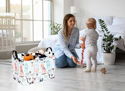 KUNRO Rectangle Cat Pattern Storage Basket Gift Shelf Basket Storage Bin, Nursery Basket Organizer Box for With Handles for Room Deco