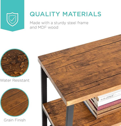 Best Choice Products Large Console Table, 3-Tier 55in Rustic, Industrial Sofa Table Storage for Living Room, Entryway, Foyer, Hallway w/EVA Non-Scratch Feet, Steel Frame - Brown