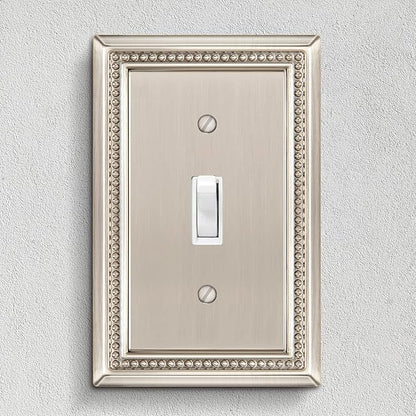 Henne Bery Sunken Pearls Heavy Duty Decorative Wall Plate Switch Plate Outlet Cover (Single Toggle, 3 Pack, Satin Nickel)