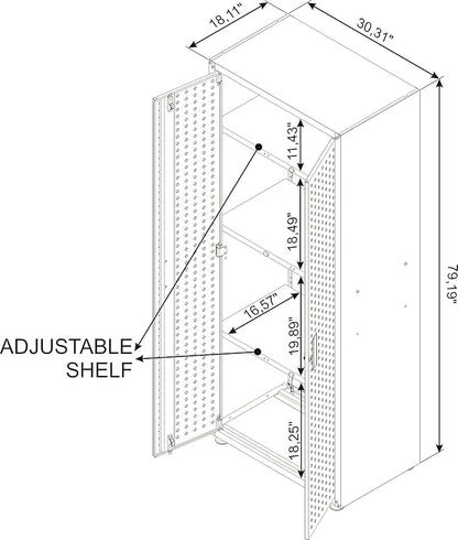 Manhattan Comfort Fortress Textured Metal 75.4" Garage Cabinet with 4 Adjustable Shelves in White
