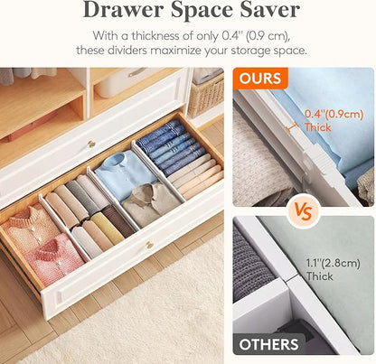 Lifewit 6" High 5 Pack Deep Drawer Dividers, 11.5-18.5" Expandable Clothes Divider for Drawers, Adjustable Dresser Drawer Organizers, White Drawer Separators for Dresser, Kitchen, Clothing