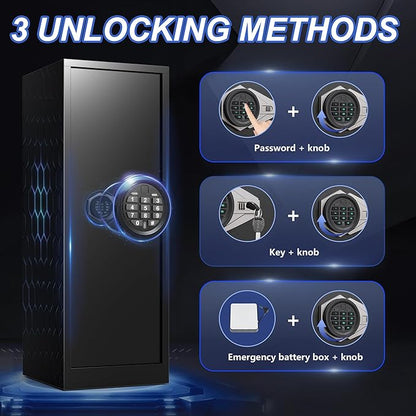 Marcree 8-10 Gun Safe for Rifles & Pistols, Quick Access Rifle Safe with Dual Alarm, Mute Mode, Adjustable Shelves & Pistol Pockets, Gun Cabinet for Shotguns