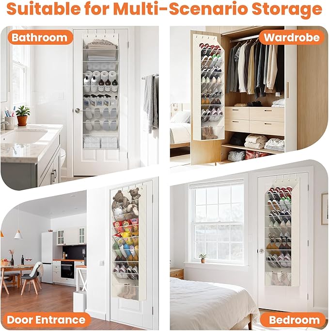8-Tier Over The Door Organizer, Space Saving Hanging Shoes Organizer and Storage Unit, Organizer for Closet, Bedroom, Entryway, White