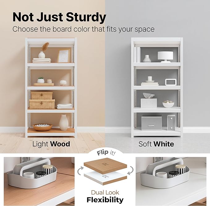 HOMEDANT House 5 Tier Heavy Duty Garage Shelving Adjustable Metal Rack Storage Shelves Standing Shelf Unit Organizers Pantry Closet Office (2, White, (Wheels) 48.1" W x 18.5" D)