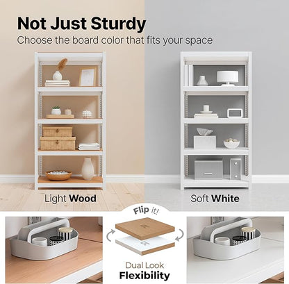HOMEDANT House 5 Tier Heavy Duty Garage Shelving Adjustable Metal Rack Storage Shelves Standing Shelf Unit Organizers Pantry Closet Office (1, White, (Wheels) 24.4" W x 16.2" D)