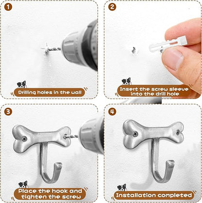 6PC Dog Bone Shaped Hooks Wall Mount Pet Leash Hook Cat Leash Holder for Wall Cute Coat Hooks Key Holder for Entryway Hallway Kitchen Office, Great Gift for Dog and Cat Lovers(Antique Silver)