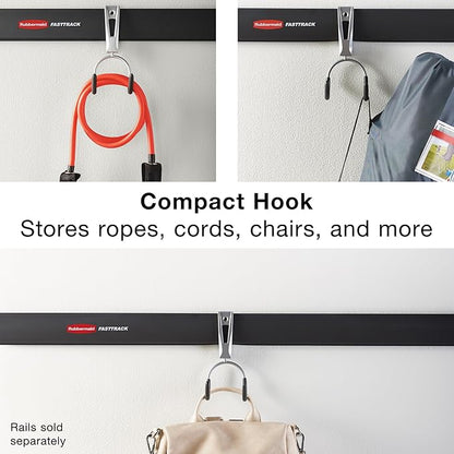 Rubbermaid FastTrack Compact Hook for Garage Organization, Soft Grip, Ideal For Cords/Ropes/Small Hoses/Camping Chairs