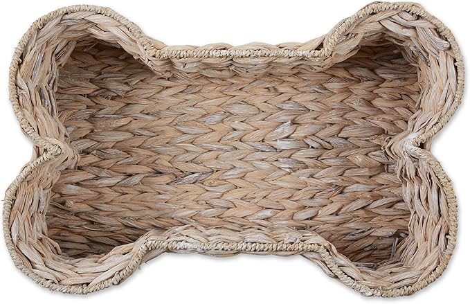 Bone Dry Pet Storage Collection, Bone Shape Hyacinth Toy Basket, White Wash, Large - 24x15x9"