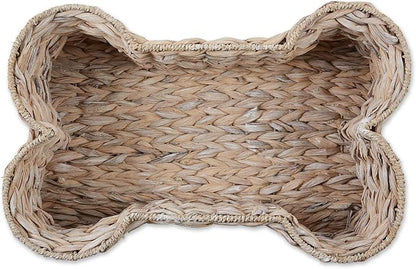 Bone Dry Pet Storage Collection, Bone Shape Hyacinth Toy Basket, White Wash, Large - 24x15x9"