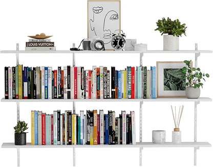 Wallniture Turin 60 inch x 8 in Wall Shelf for Home Storage and Decor, Floating Bookshelf for Living Room, Ladder Shelves with Adjustable Standard Rail Bracket System for Closet, Laundry, Kitchen