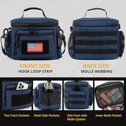 Lunch Box for Men, Tactical Lunch Bag MOLLE Webbing Leakproof Insulated Lunch Cooler Women Adult Meal with Adjustable Shoulder Strap Lunch Pail (Blue)