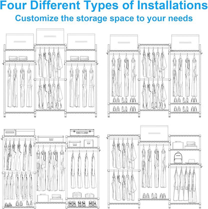 Ulif E13 Heavy Duty Clothes Rack（With 4 Hanger Rods & 8 Shelves） Freestanding Clothing Racks for Hanging Clothes，Adjustable Closet Organizer，Metal Garment Rack 63" W x16 D x77 H，Max Load 900LBS，Gold