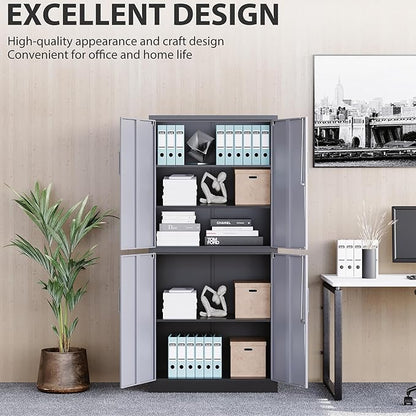 Metal Storage Cabinets with Doors and Shelves,71" Metal Garage Storage Cabinet with Lock,Gray Steel Cabinet with Locking Doors,4 Door Lockable Storage Cabinets for Garage,Home,Office