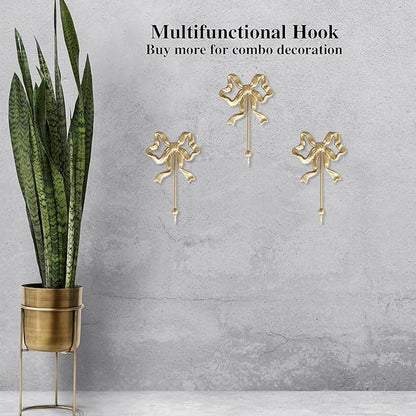 Single Bow Hook,Wall Mounted Functional Hook,Antique Gold Cast Iron Hooks for Coats,Hats,Bags, Bath Towels ,Room Decorations,Hallway,Bathroom,Kitchen,Office (Small single Bow Hooks:4.1x6.5 inches)