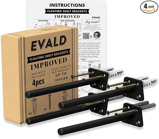 EVALD Hidden Floating Shelf Bracket | 8-Inch Heavy Duty Blind Shelf Support | Kitchen & Fireplace Mantel Bracket | Invisible Wall Mount Bracket 4 Pack