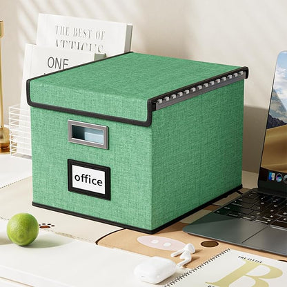 Huolewa File Organizer Box with Lid, Collapsible File Folder Organizer for Office Document Storage, Filing Box with Plastic Slide for Letter Size Hanging File Folders(1 Pack, Light Green)