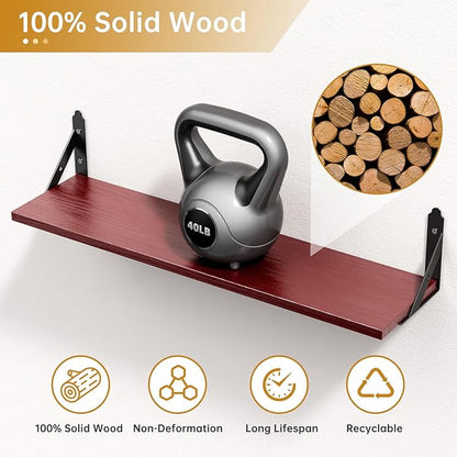 Wood Floating Shelves Set of 4, Rustic Storage Decor Wall Shelves, Wall Mounted Shelf for Living Room, Bedroom 23.6" x 6", Red