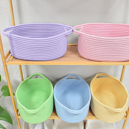 ABenkle Small Basket with Handles - Decorative Durable Rope Woven Storage Bin Shelf Storage Organizer Cube, Easter Baby Gift Basket, 12"x8"x5"