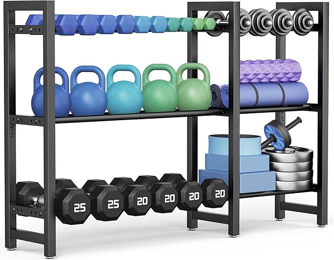 Dumbbell Rack 3-Tier Weight Stand Dumbbell Storage 50In Length For Home Gym Adjustable Spacing