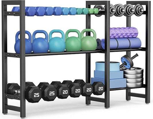 Dumbbell Rack 3-Tier Weight Stand Dumbbell Storage 50In Length For Home Gym Adjustable Spacing