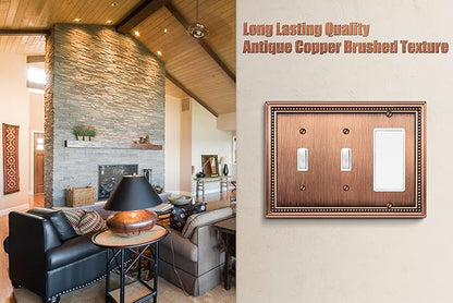 Henne Bery Sunken Pearls Heavy Duty Decorative Wall Plate Switch Plate Outlet Cover (Double Toggle/Single Decorator, Antique Copper)