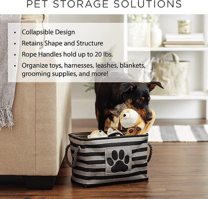 Bone Dry Pet Storage Collection Striped Paw Patch Bin, Small Rectangle, Navy
