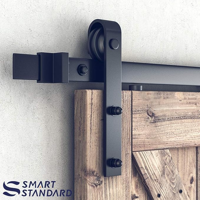 SMARTSTANDARD 5 Feet Heavy Duty Sturdy Sliding Barn Door Hardware Kit-Smoothly and Quietly-Includes Detailed Installation Fit 30" Wide Doorpanel (J Shape Hanger) Black