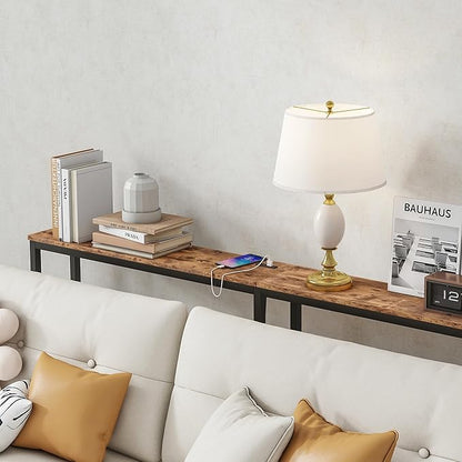 BOFENG 71.5 Inch Thin Console Table with Power Outlets,Narrow Sofa Table with Charging Station,Long Side Table Behind Sofa Couch Table for Entryway,Hallway,Living Room,Foyer,Rustic Brown